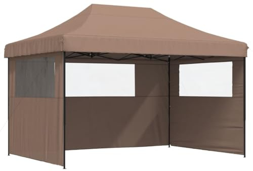 Owoxanthellate Tenda pieghevole pop-up, 410 x 279 x 315 cm, colore marrone, tetto Oxford, 3 parti laterali trasparenti, struttura in acciaio, gazebo da giardino