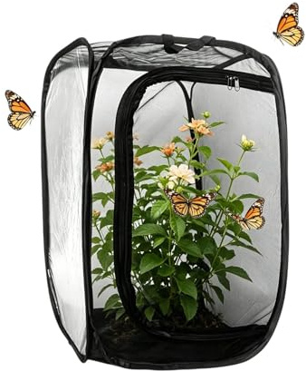 Cage à papillons, tente d'élevage pliable de 40,6 x 40,6 x 61 cm | avec fermeture éclair en maille translucide | pour , pépinières, jardins, terrasses, légumes, tomates, roses, baies
