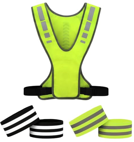 Foonary Gilet Reflechissant Velo à Poche 2 Paires de Pince Pantalon Velo | Serre Pantalon Velo Unisexe, Gilet Jaune Adulte pour Course à Pied, Vélo, Marche, Équipement de Visibilité Sécurité