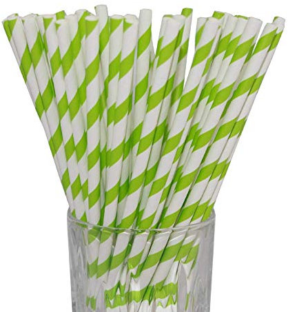 LUXENTU Strohhalme Trinkhalme aus Papier - 100, 300, 500 oder 1000 Stück - (100 Stück, Grün/Streifen)