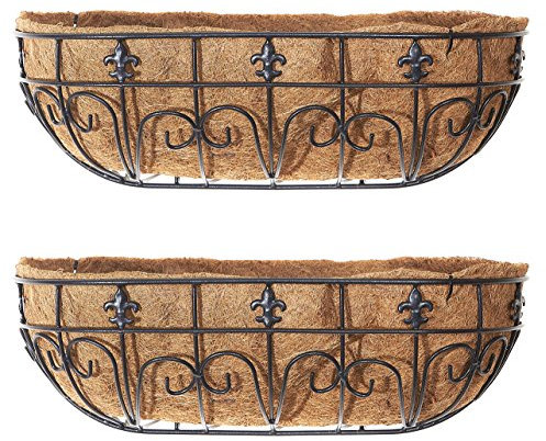RUDDINGS WOOD Set of 2 x 24 (60cm) Fleur de lys Wall Trough Planters - Garden Wall Baskets - Window Boxes
