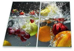 Herdabdeckplatte Abdeckung Ceranfeld Abdeckplatte Schneidebrett 2-Teilig 60x52 Früchte Mehrfarbig Spritzschutz Glasplatte Ceranfeldabdeckung Schutz Herdschutz Sicherheitsglas Glasschneidebrett 2x30x52