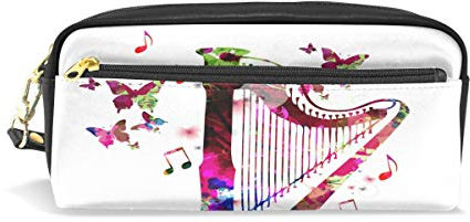 Eslifey Harfe und Schmetterlinge tragbare Tasche PU Leder Schule Stifteetui Schreibwaren Bleistifttasche für Kinder Wasserdicht Kosmetik Tasche Make-up Beauty Case
