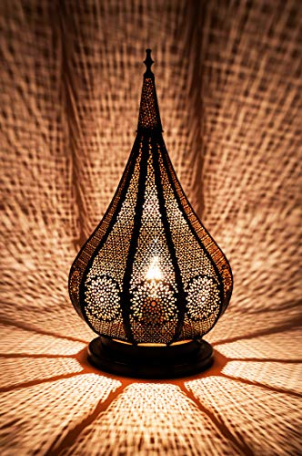 Lampe de table de chevet marocaine Kais Noir 38cm | Abat-jour marocain oriental en métal | petite lampadaire sur pied orientale du Maroc comme Décoration de salon exotique