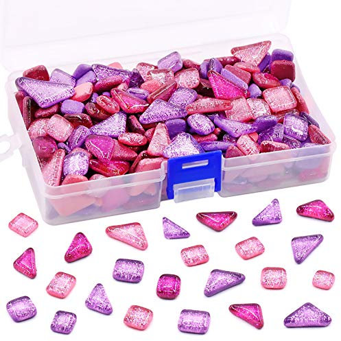 Swpeet 1 Pound Mixed Colors Shine Crystal Series Mosaic Tiles Assortment Kit, Square and Triangle Genuine Mosaic Tiles Glitter Crystal Mosaic Perfect for Home Decoration Crafts - Mosaic Tiles H