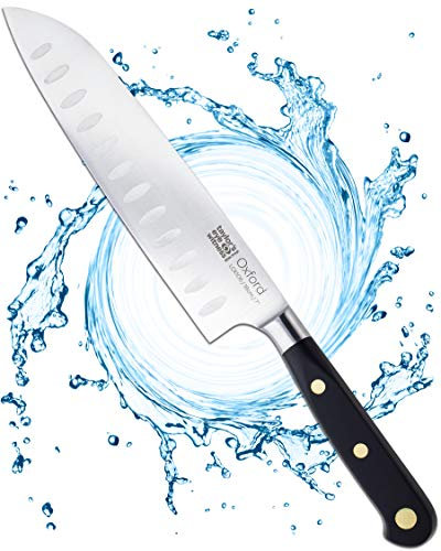 Taylors Eye Witness Oxford Professional Scalloped Santoku Knife - 17cm/7” Full Tang Blade, Graded Taper Ground Stainless Steel. Traditional Triple Brass Rivet Handle. Razor Sharp.