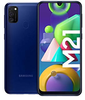 Samsung Galaxy M21 Android Smartphone ohne Vertrag, 3 Kameras, großer 6.000 mAh Akku, 6,4 Zoll Super AMOLED Display, 64 GB/4 GB RAM, Handy in blau, deutsche Version