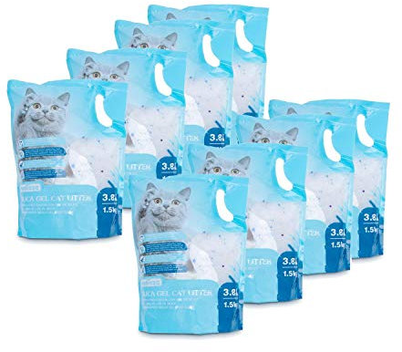 Nobleza Silikat Kristalle Katzenstreu 8 x 3.8L - Hochwertige, Staub- und klumpenfreie Katzenstreu mit überlegener Geruchskontrolle und effektiver Flüssigkeitsaufnahme