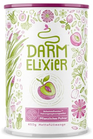 Darm-Elixier - Symbiotika mit Ballaststoffen zur Unterstützung der Darmgesundheit, 750 Mrd KB Alphabiom® Bakterienstämme, Flohsamenschalen, Inulin, Süßholzwurzel, Ohne Süßstoffe & Aromen - 450g Pulver