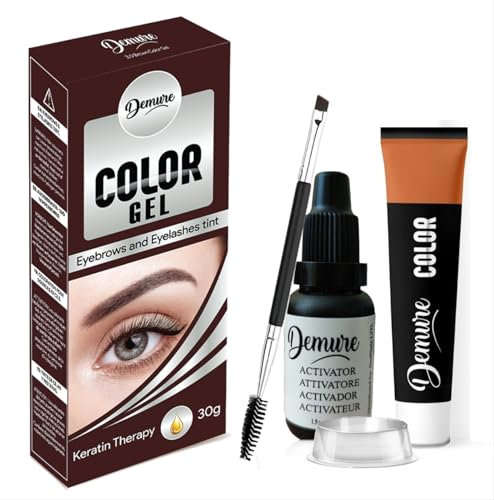 Demure Wimpernfarbe und Augenbrauenfarbe Set mit Keratin, PPD frei, Ammoniakfrei, 20+ Anwendungen, bis zu 4 Wochen Wirkung, Eyelash & Eyebrow Tint Kit (3.0 Braun)
