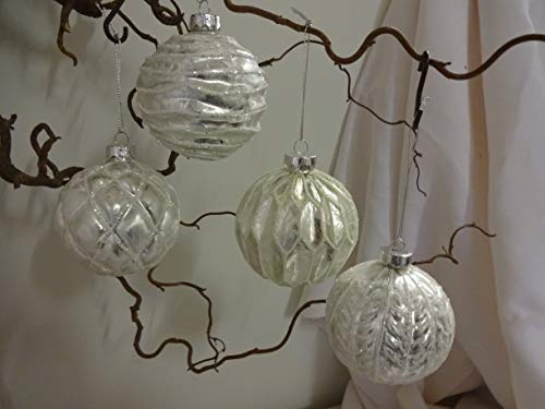 Wurm 4er Set Christbaumkugel Weihnachtskugel Glas 4fach Sortiert weiß Silber Frostoptik Weihnachtsdekoration