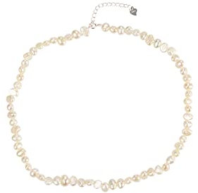 WallFlower Süßwasserperlen Kette Choker Perlen 925 echt silber 34 cm kurze Perlenkette für Damen weiß