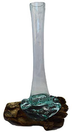 My Family House Vase - Teak Wood & Recycled Glass - Handmade Decorative Carafe - 40 cm