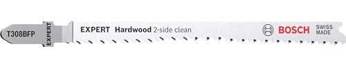 Bosch 5x EXPERT Hardwood 2-side clean T308BFP Stichsägeblatt (für Kunststoffbeschichtete Platten, Küchenarbeitsplatte, Länge 117 mm, Professional Zubehör Stichsäge)