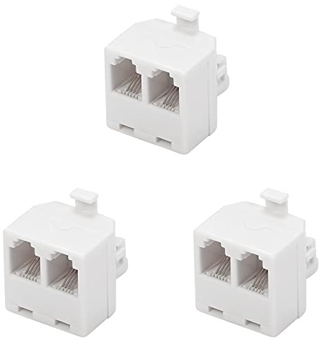 Vthahaby 3 Pack White 2 Way Duplex Jack Phone Wall Adapter - RJ11 Converter Splitter for Home Office ADSL DSL Fax Modem Cordless Phone System