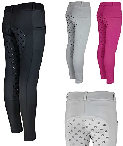 MS-Trachten Kinderreithose Reithose Kinderreitleggings Hanni Silikon-Pferdekopf (128, Hellgrau)