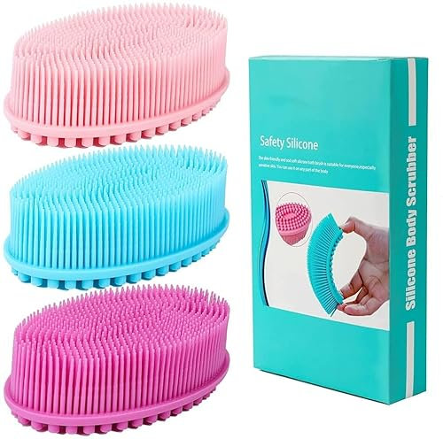 Silicone Body Scrubber Loofah - Set of 3 Soft Exfoliating Body Bath Shower Scrubber Loofsh Brush for Sensitive Kids Women Men All Kinds of Skin