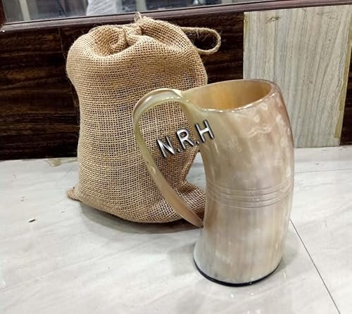 Corne à boire Viking faite à la main en corne de bœuf véritable - Chope authentique pour bière de bière avec sac en jute