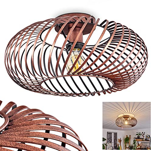HOFSTEIN Deckenleuchte Oravi, Deckenlampe aus Metall in Kupfer/Schwarz, Leuchte im Industrial/Retro/Vintage-Design, Lichteffekt durch Gitter-Optik, Ø 40 cm, E27, Wohnzimmer, Esszimmer, Schlafzimmer