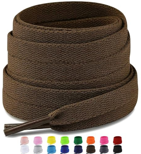 Puzeam 2 Paia Lacci Scarpe Piatti Colorati (16 Colori), Lacci per Scarpe Larghi da 8mm per Sneakers, Ginnastica, Sportive, Resistenti Stringhe - Marrone 120