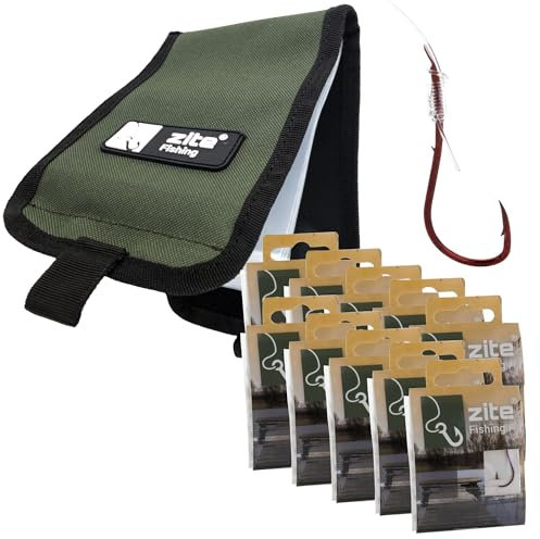 Zite Fishing Vorfach-Zubehör-Set | 13 x 19 cm Hakentasche | Angeltasche mit fertig gebundenen Angel-Haken | Ködertasche & Rigwallet | 50x Gr.1 & 50x Gr.2 Aal-Vorfächer | Angel-Zubehör | Aal-Angeln