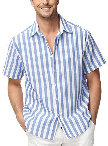 Alivebody Chemise Homme Rayée Manches Courtes Casual Bouton Shirts Regular Fit