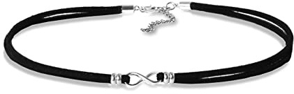 Edellis Choker Halskette Kreis | Unendlichkeit | Herz echt Sterling Silber 925 mit Velourleder Schwarz Halsband