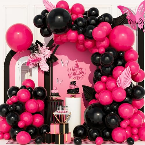 Ousuga Palloncini Nero Rosa, 111 Pezzi Nero Rosa Rossa Arco Palloncino Kit Donne Ragazza Compleanno Matrimonio Baby Shower Fidanzamento San Valentino Proposta Festa Laurea Decorazioni