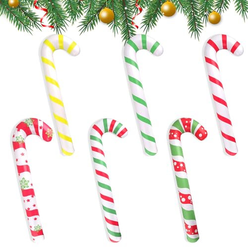 EKKONG 6 Stück Aufblasbare Zuckerstangen Weihnachtsdeko, 88cm Neuheit Riesige Zuckerstange Stick Aufblasbare, Aufblasbare Cane Candy Weihnachtsdekoration für Weihnachten Innen Außen Wand Zuhause