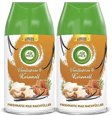 Air Wick Freshmatic Max Raumspray – Nachfüller DUO für den Air Wick Freshmatic Max – Duft: Vanillesterne und Karamell – 2 x 250 ml Nachfüller