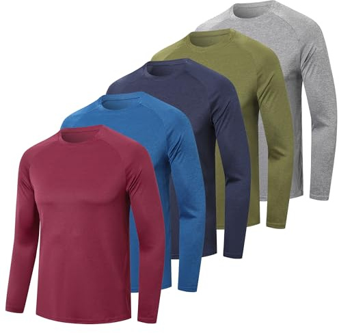 ZENGVEE 4 or 5er Pack Langarmshirts Herren SportShirts Funktionsshirt Männer Sport Tshirt Longsleeve T Shirt Atmungsaktiv Trainingsshirt Fitness Laufshirt Sweatshirt für Gym (1610-Red-2XL)