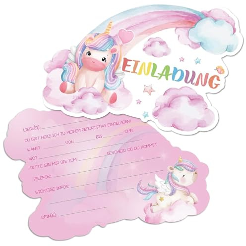 JOKILY Einhorn Regenbogen Einladungskarten, 12 Stück Einladungskarten Einhorn, Geburtstag Party Einladung Einschulung für Mädchen und Jungen Geburtstagseinladungen Kinder Geburtstagsfeier Kinderparty