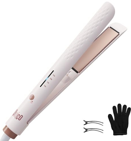 Quico Hair Straightener, 110-240V Global Travel Hair Straighteners for Women, 15s Fast Heating, Professional Negative Ion Flat Iron, Temp Memory, 320℉-450℉, Auto-Off, with Glove and Clips, Gift, Pink