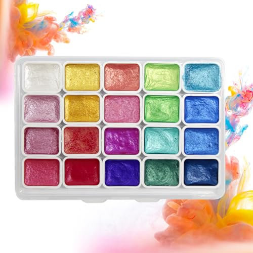 KUIRUNRX® Aquarellfarben-Set, 20 Colors Watercolor Painting Set, Glitzer, Aquarellfarbe, Mineralische Perlglanz Glitzer Wasserfarben für Künstler, Anfänger, Amateur-Hobbyisten