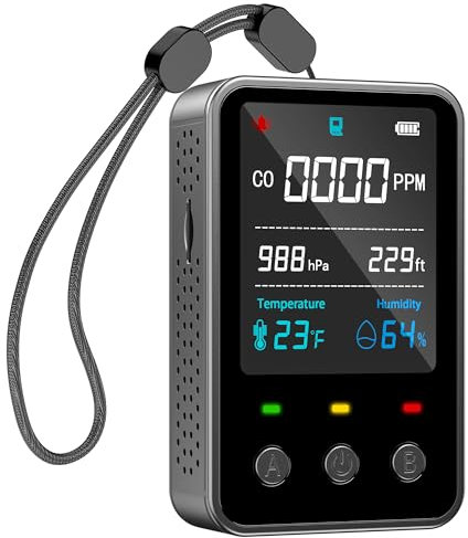 Gedsffati Tragbarer CO-Melder Kohlenmonoxidmelder, Mobiler CO-Warner Warnmelder CO-Messgerät mit Luftdruck- & Meereshöhe- & Temperatur- & Luftfeuchtigkeitsmessungen, für Camping Reise Auto, Grau