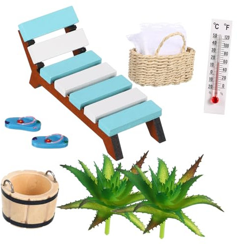 minkissy Kleiner Strandkorbmodell Puppenhaus Zubehör Miniatur Liegestuhl Deko Strand Mikrolandschaft Kinder Spielzeug Stranddekoration