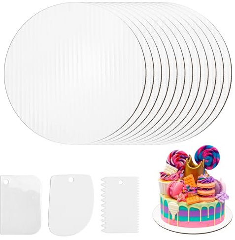 LPAMABA 12 Piatto per Torte Tondo 20 cm Base per Torta in Carta Dischi per Torte Base Sottotorta in Carta con 3 Raschietto per DIY per Fare la Torta
