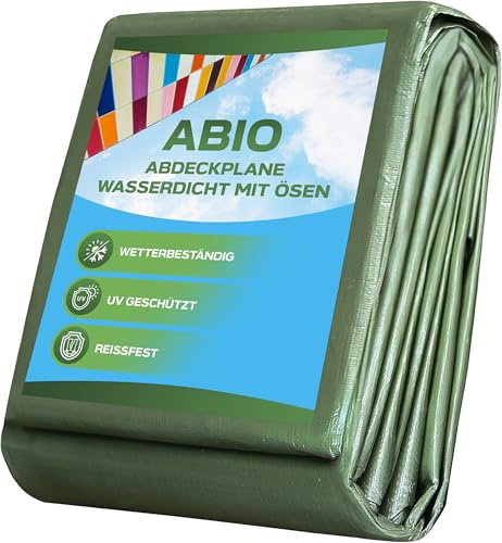 Abio Bâche de protection, 4 x 4 m, verte, 90 g/m², imperméable, avec œillets, en tissu, pour tente, construction, jardin, bois, meubles de jardin, camping, vert, 90 g/m², 4 x 4 m