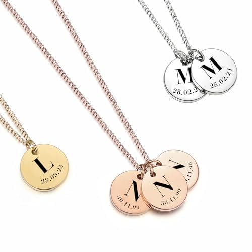 Personalisierte Kette mit Buchstaben & Datum – ideales Geschenk für Muttertag, Ostern & Weihnachten! Initialen Halskette für Paare, Mütter & Freunde – in Gold, Silber & Rosegold.