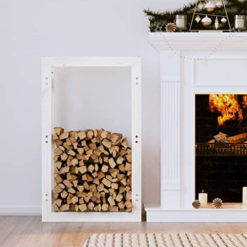 NQJIBUE Accesorios para chimenea y estufa de leña, color blanco, 60 x 25 x 100 cm, estante de madera maciza de pino y accesorios de transporte