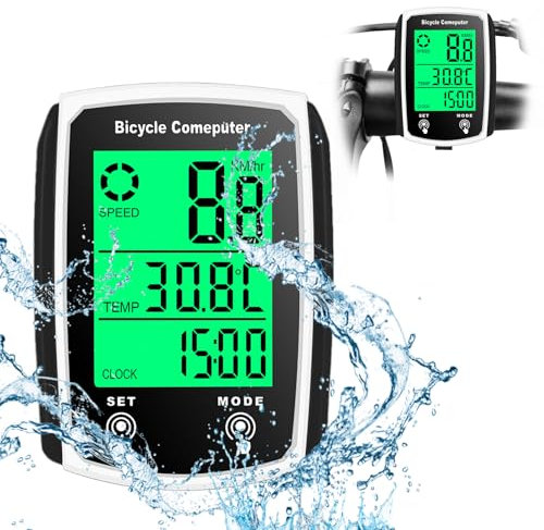 Bike Cycle Computer 19 Functions IP54 Waterproof Bicycle Speedometer Odometer with LCD Backlit Touch Screen Cycling Computers Road Bike Accessories Universal Cycle Computer Bike Speedometer (White)