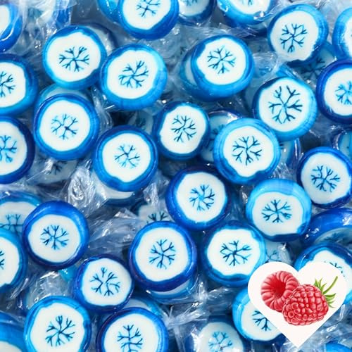 EinsSein Weihnachtsbonbons 0,5kg blau-weiß mit Schneeflocken | Handgemachte Rocks Bonbons | Mini Süßigkeiten & Kleinigkeiten für Adventskalender Nikolaus Wichtelgeschenk | Alternative zu Schokolade