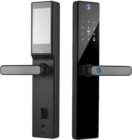 Swokely Smart Lock mit Kamera, 4,5-Zoll-Bildschirm, BT-Türschloss ohne Schlüssel, TY-App/Fingerabdruck/Passwort/Karte/mechanische Schlüssel-Entriegelungsmethoden, ürschloss für 40–120 mm