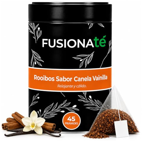 FUSIONATE Rooibos Canela y Vainilla, Infusión Dulce y Reconfortante, Sin Teína, Lata de 45 pirámides