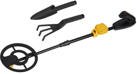 Metalldetektor für Kinder mit LED-Licht Einstellbar Metalldetektor, Hochpräzise Metallsuchgerät Faltbares,mit Schaufel und Kleine Harke,Kinder Metalldetektor (Gelb und Schwarz)