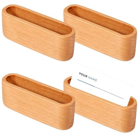 NCZCDZSW Kreative Hölzerne Visitenkartenhalter 4 Stücke Visitenkartenhalter Holz Visitenkartenständer Hochstabil Visitenkartenständer Holzfarbe Namenskartenhalter Visitenkartenständer für Büro Busines