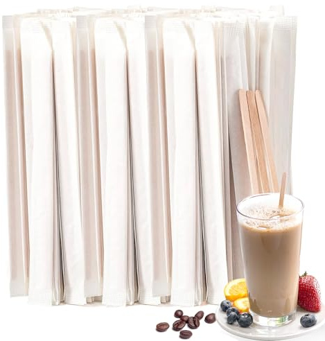 Paletinas Cafe Envasadas Individualmente,100 Piezas Palitos de Café Desechables Agitadores de Madera Palitos de Madera para Revolver para Café,Cócteles,Bebidas Refrescantes 14CM