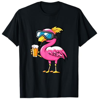 Lustiger Ski Flamingo mit Bier | Apres Ski Comic T-Shirt