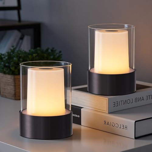 VISDANFO Kleine Camping Lampe, Aufladbare LED Touch Outdoor Tischlampe Kabellos, Tragbare Nachttischlampe 2er set, Geeignet für Schlafzimmer Dekoration, Baby-Nachtlicht, Bad, Stillen (Schwarz)