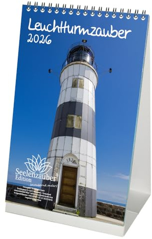 Leuchtturmzauber - Calendario da tavolo DIN A5, formato verticale, per faro 2026, contenuto del set: 1 calendario, 1 ciondolo natalizio, 1 ciondolo di auguri (3 pezzi totali)